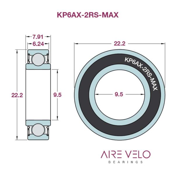 KP6AX-2RS-MAX (KP6A) 9.5 x 22.2 x 6.24/7.91