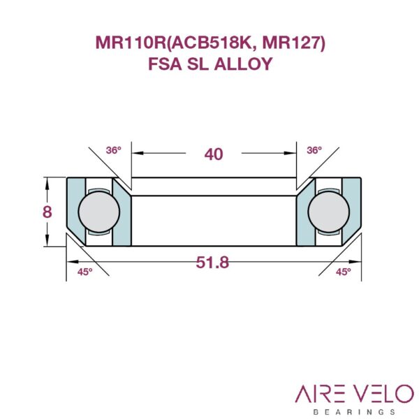 MR110R FSA SL Alloy Lightweight (MR127, ACB518K, MR010) 40 x 51.8 x 8 - 36/45