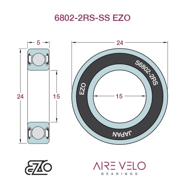 6802-2RS-SS EZO (61802) 15 x 24 x 5