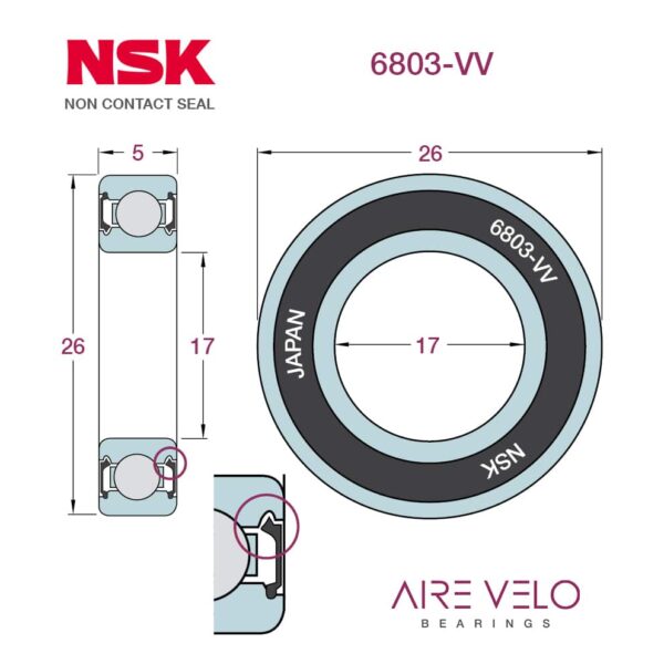 6803VV NSK (Non-Contact Seal Type) (61803) 17 x 26 x 5