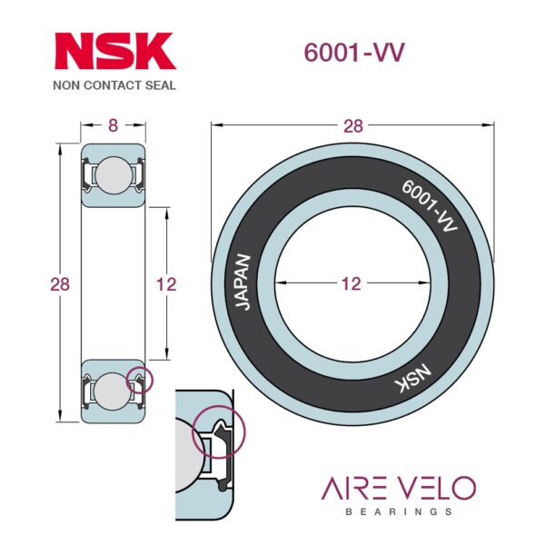 6001VV NSK (Non-Contact Seal Type) 12 x 28 x 8