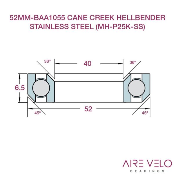 52mm-BAA1055 Cane Creek HellBender Stainless Steel (MH-P25K-SS) 40 x 52 x 6.5 - 36/45