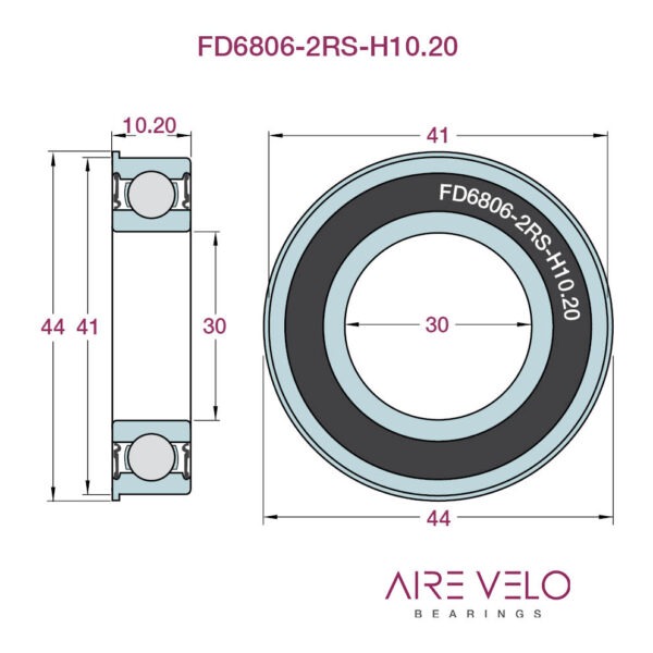 FD6806-2RS-H10.20 Steel Bearing 30 x 41/44 x 10.20