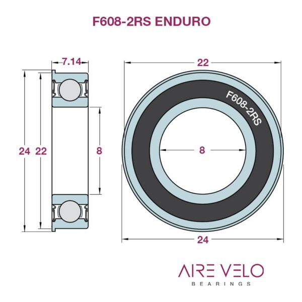 F608-2RS Abec 3 Enduro Bearing 8 x 22/24 x 7.14