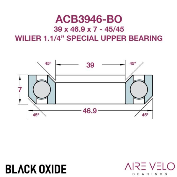 ACB3946-BO Wilier Superslim 1.1/4" Special Upper Headset Bearing in Black Oxide 39 x 46.9 x 7 (ACB39469H7, MR267A)