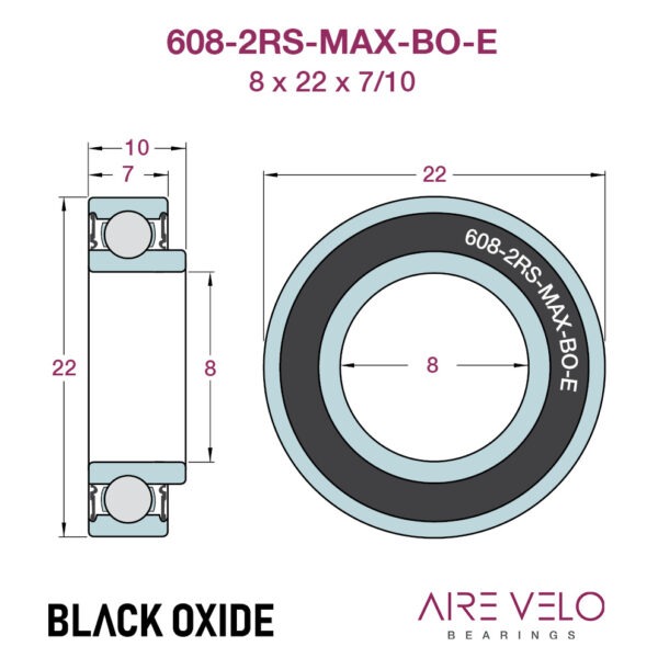 608-2RS-MAX-E-BO (608-VRS) 8 x 22 x 7/10 BLACK OXIDE