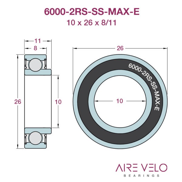 6000-2RS-SS-MAX-E STAINLESS STEEL 10 x 26 x 8/11