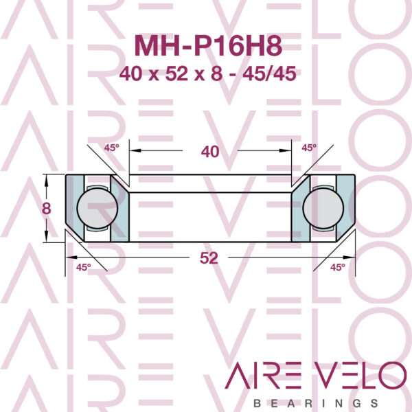 MH-P16H8 Steel or Black Oxide Headset bearing 40 x 52 x 8 - 45/45
